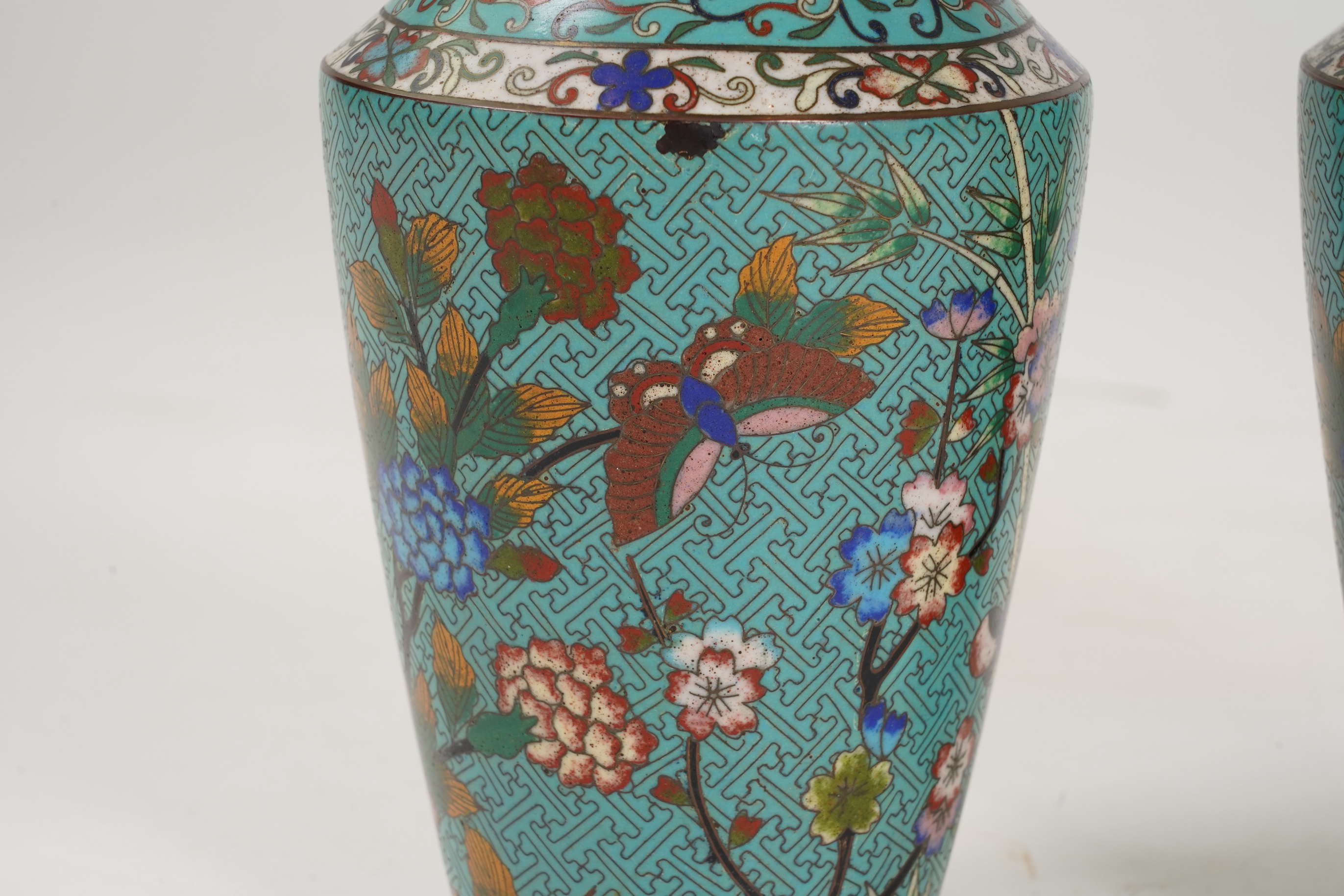 A pair of Chinese cloisonné enamel vases, late 19th century